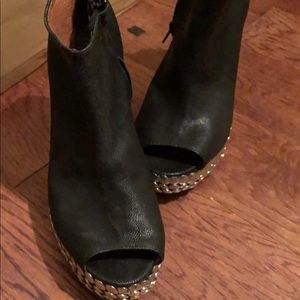 Jeffrey Campbell black wedge peep toes